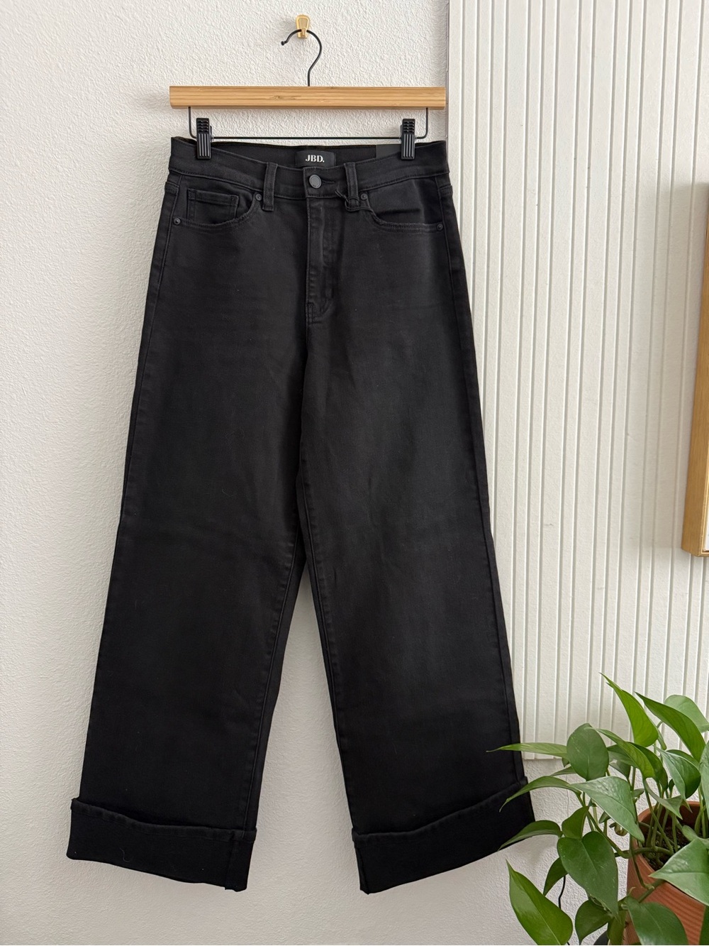 Lulus Palazzo Washed Black Denim Cuffed High-Rise Wide-Leg Jeans JBD